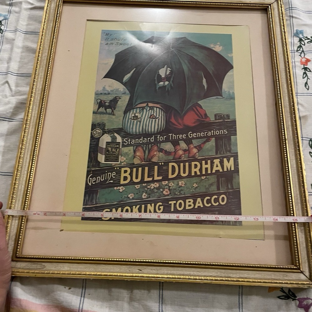 Vintage Bull Durham Smoking Tobacco 18.75"x16.75"Poster Sign Black Americana - Picture 7 of 8